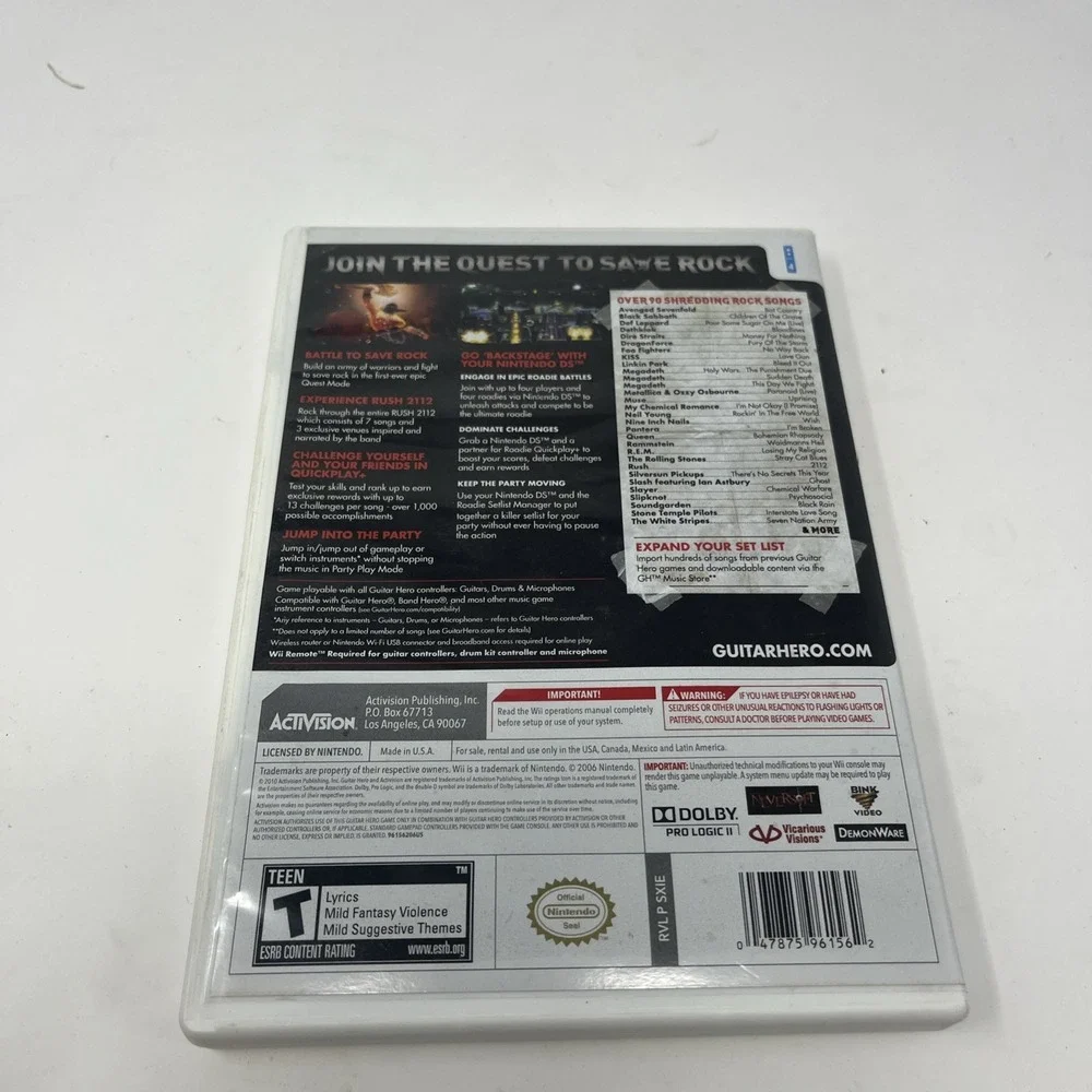 Guitar Hero Warriors of Rock (Nintendo Wii, 2010) Manual & Case Only ~ No Game